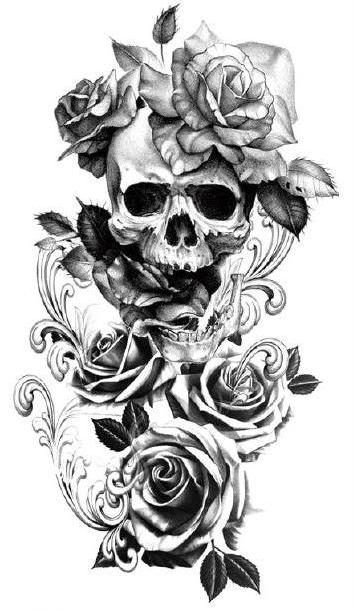 Skull and Roses Temporary Tattoo -  INKARTISAN