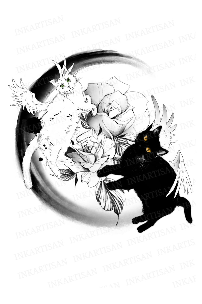 Moonlit Cat Waltz Temporary Tattoo - INKARTISAN