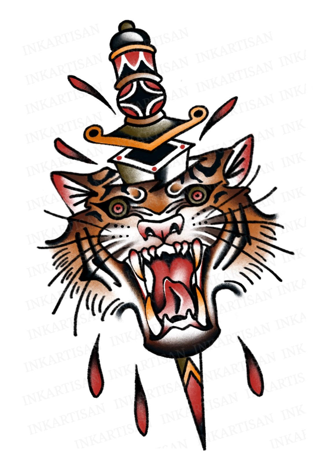 Pierced Tiger's Lament Temporary Tattoo - INKARTISAN