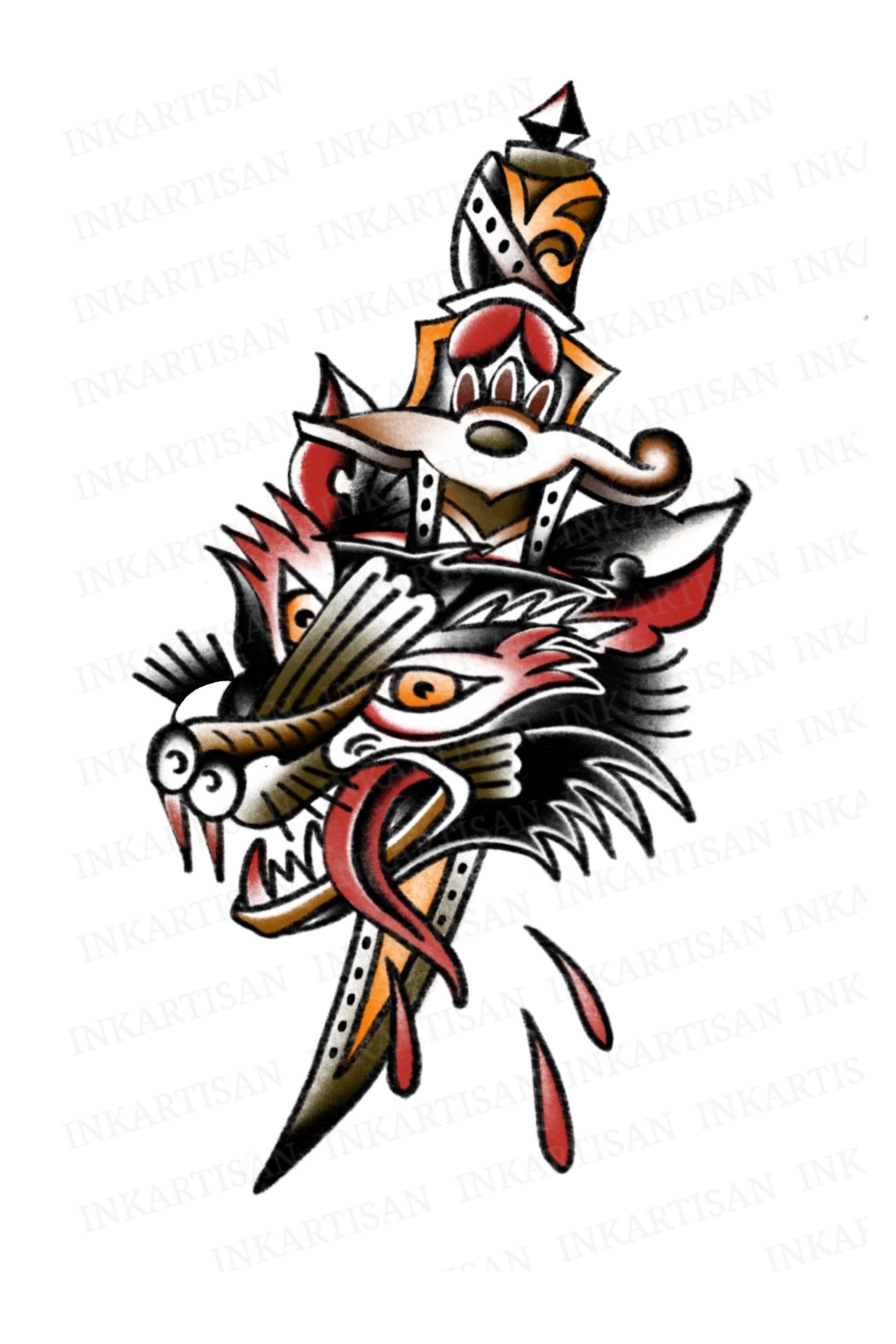 Stabbed Wolf's Cry Temporary Tattoo - INKARTISAN