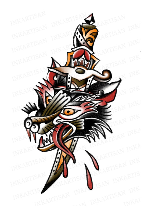 Stabbed Wolf's Cry Temporary Tattoo - INKARTISAN