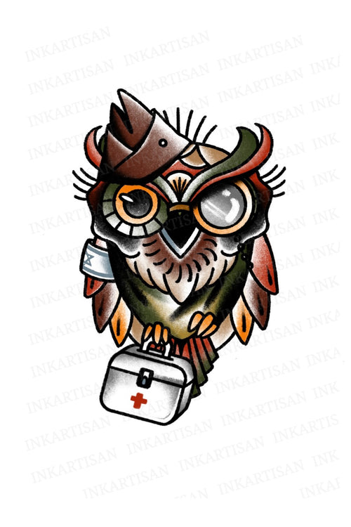 Owl Medic Temporary Tattoo - INKARTISAN