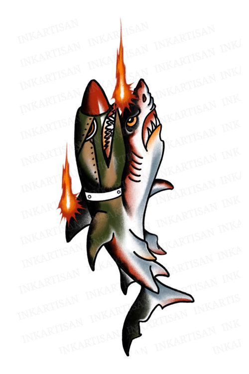 Vengeful Shark Rocket Temporary Tattoo - INKARTISAN