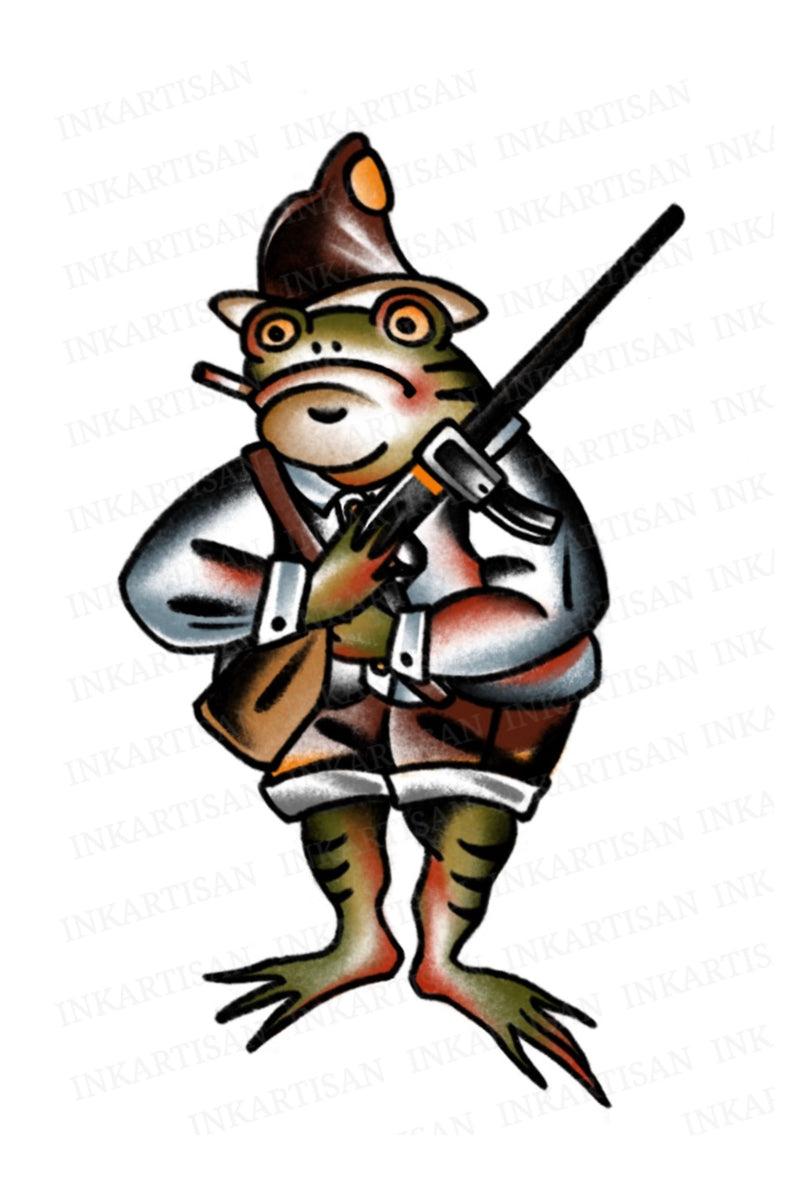 Smoking Frog Soldier Temporary Tattoo - INKARTISAN