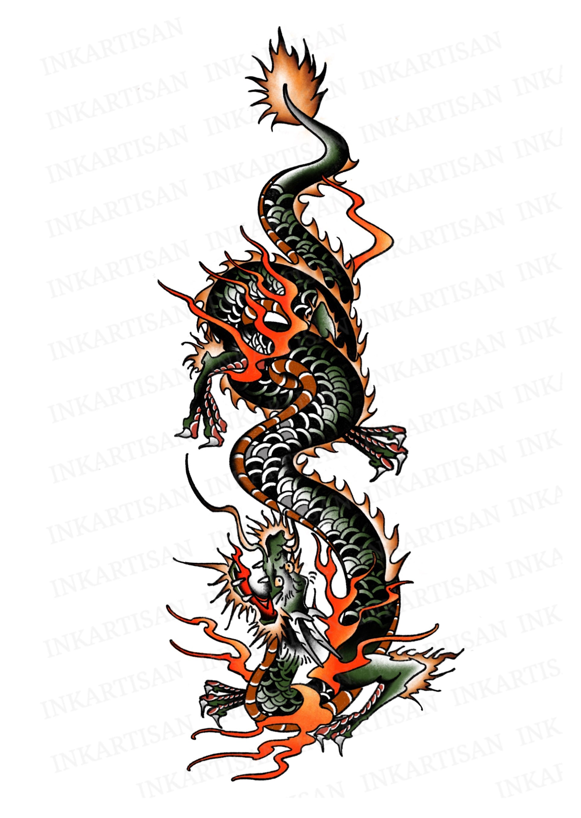 Blazing Eastern Dragon Temporary Tattoo - INKARTISAN