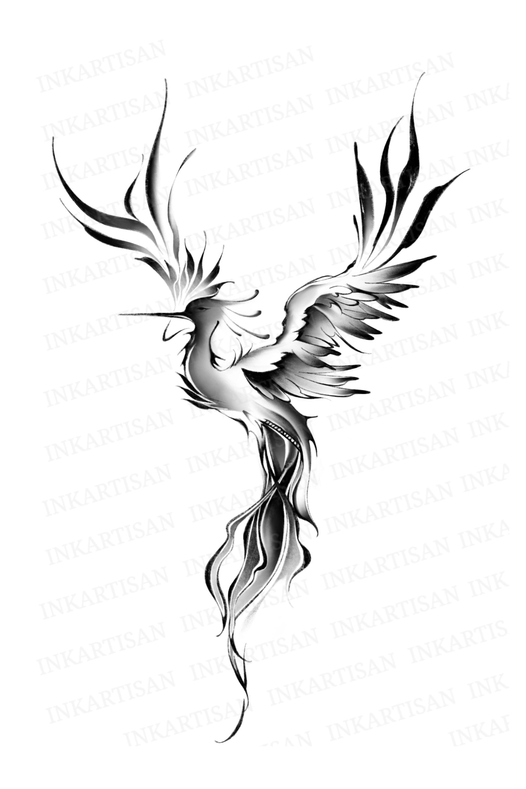 Black Chinese Phoenix Fenice Temporary Tattoo Sticker - OhMyTat