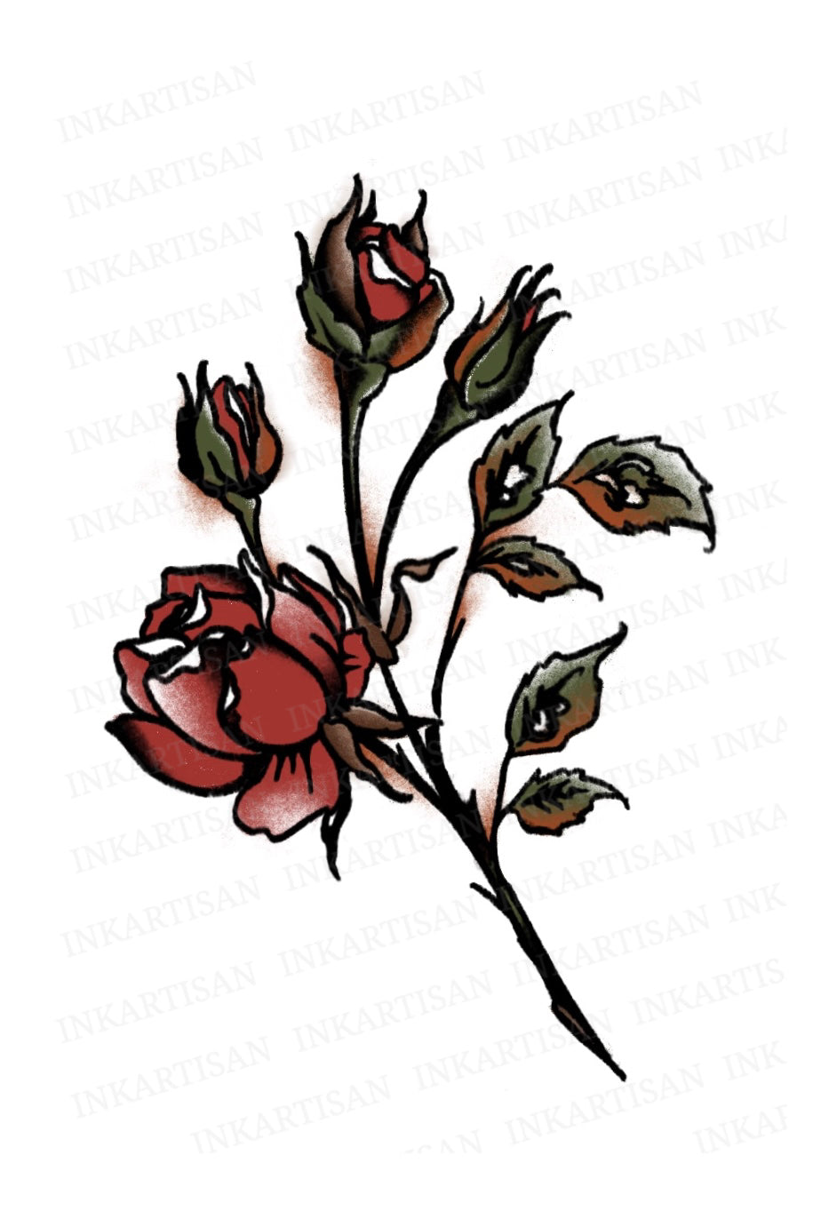 Crimson Rose Temporary Tattoo - INKARTISAN