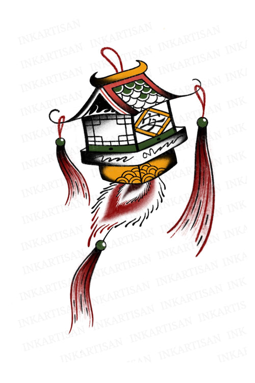 Oriental Tassel Lantern Temporary Tattoo - INKARTISAN