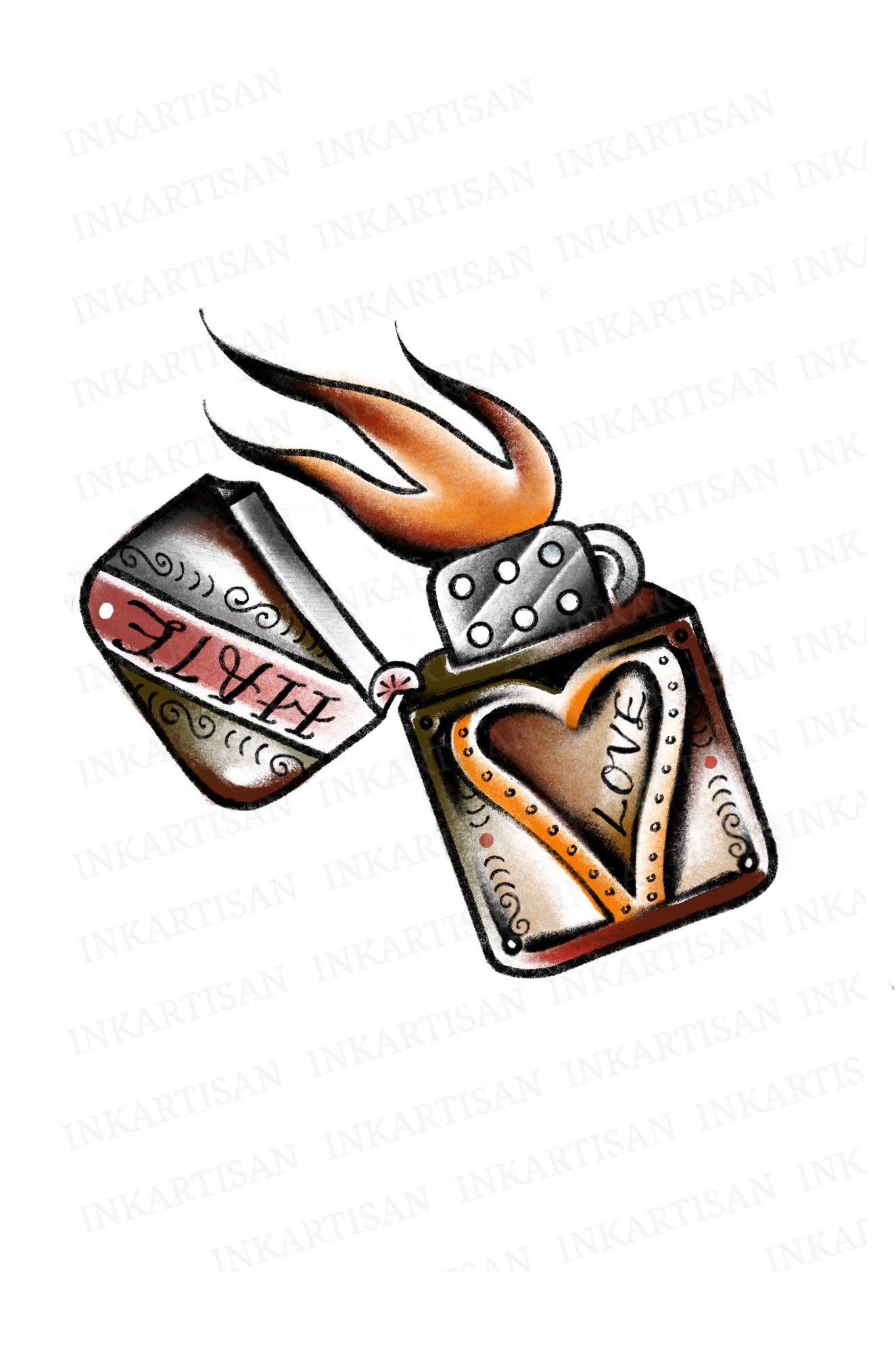 Flames of Love & Hate Temporary Tattoo - INKARTISAN