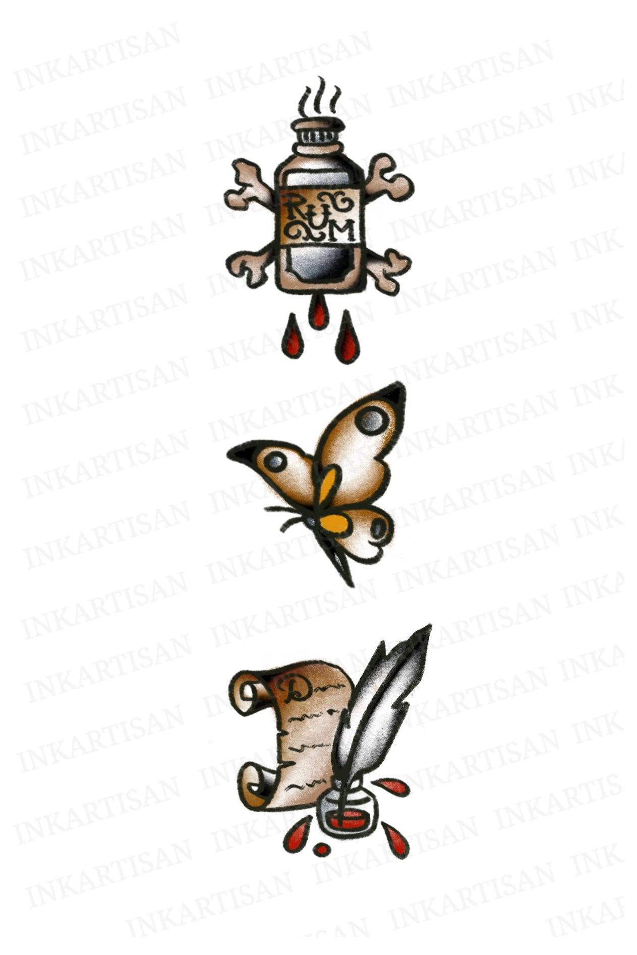 Bloody Ink & Butterfly Temporary Tattoo - INKARTISAN