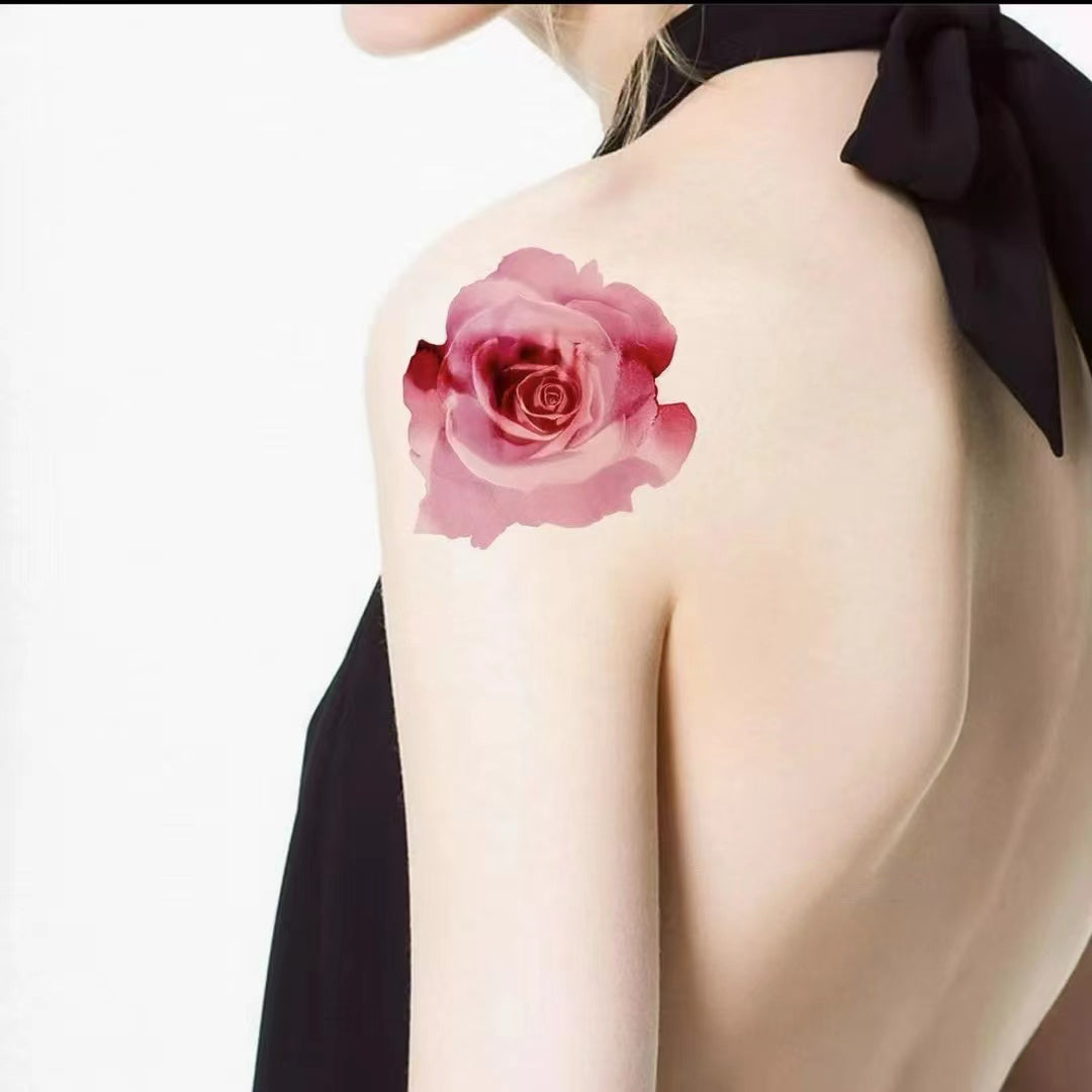 Crimson Swirl - Rose Flower Temporary Tattoo | INKARTISAN